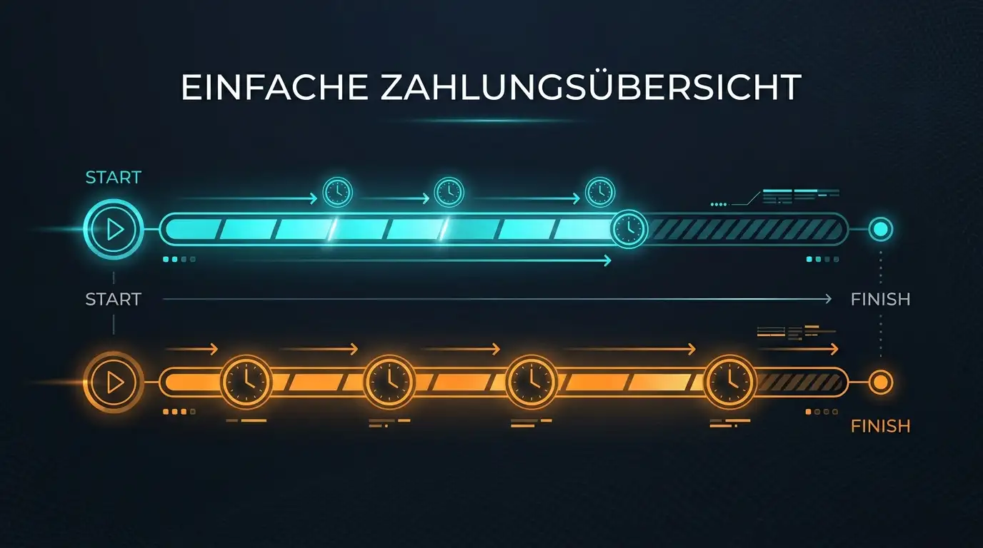 Timeline-Visualisierung verschiedener Auszahlungsgeschwindigkeiten nach Zahlungsmethode