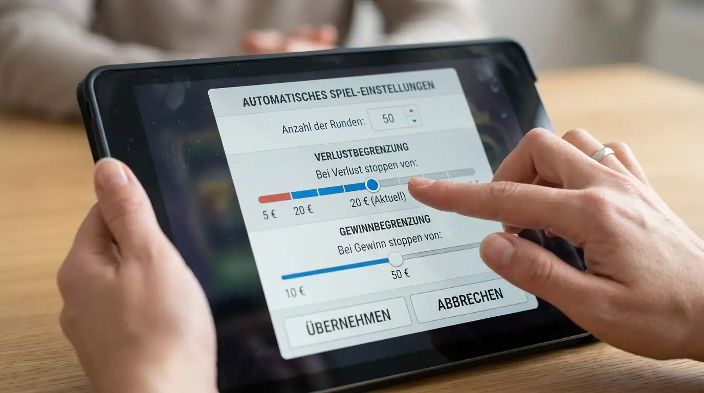 Hände justieren Autoplay-Einstellungen auf einem Tablet