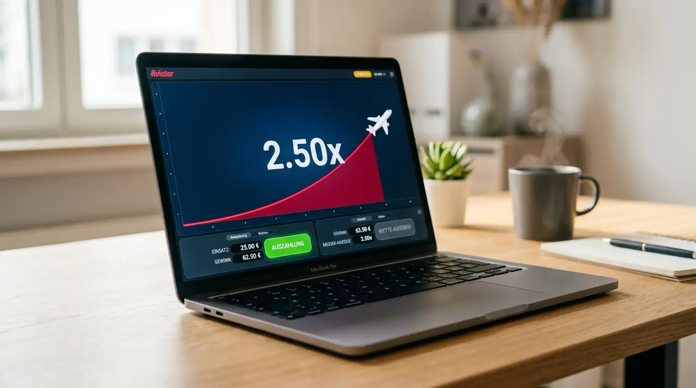 Aviator Crash-Game Interface mit steigendem Multiplikator und Cash-out-Button