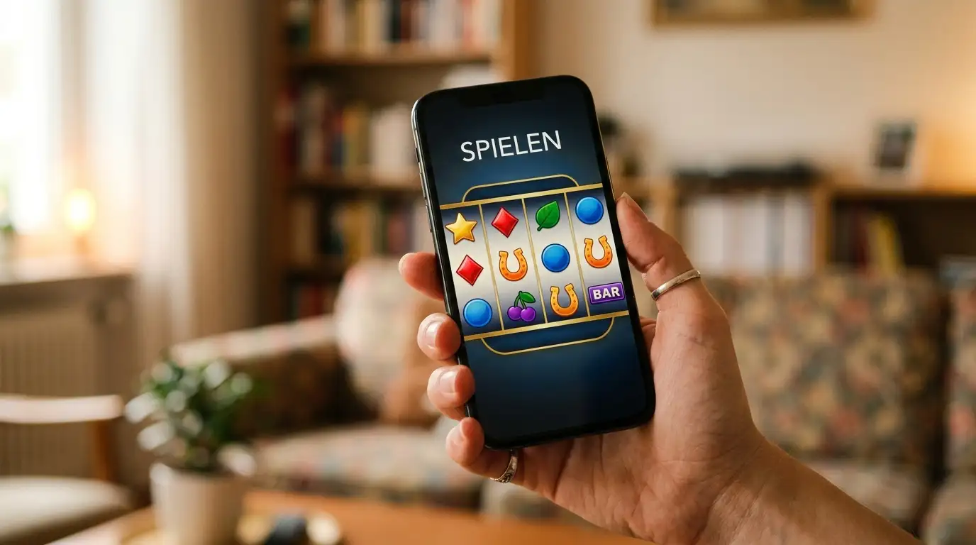 Smartphone mit geöffneter Echtgeld-Casino-App auf dem Startbildschirm