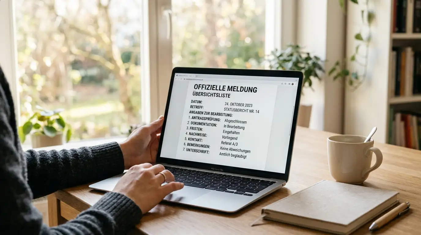 Person prüft am Laptop eine amtliche Liste erlaubter Online-Casinos in Deutschland