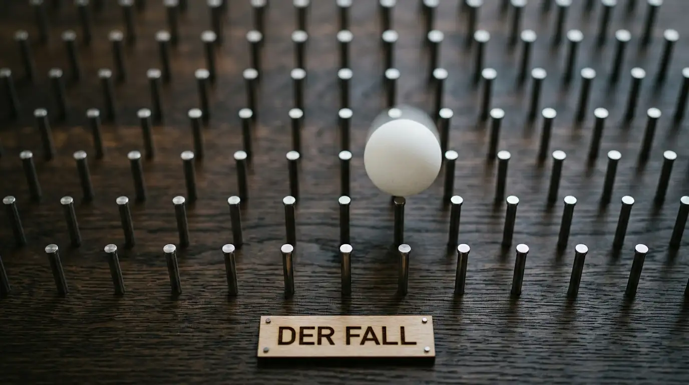 Plinko-Kugel fällt durch ein Nagelbrett mit warmem Licht