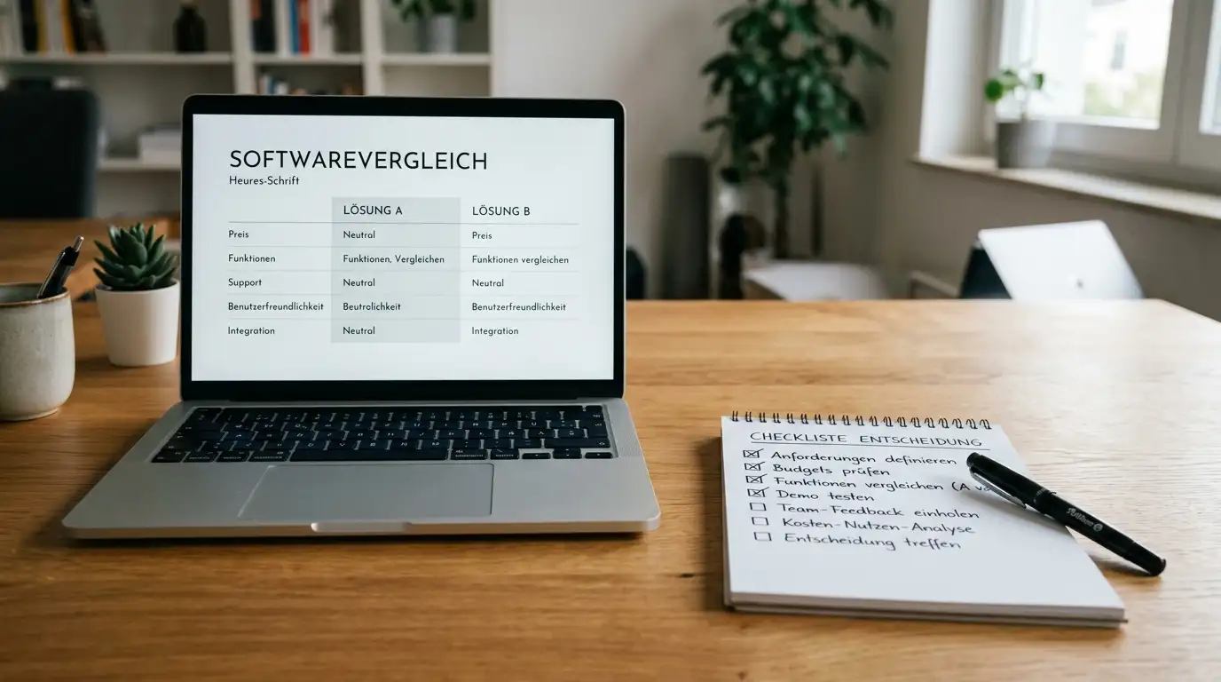 Laptop mit geöffnetem Casino-Vergleichsfenster und Prüf-Checkliste auf Notizblock