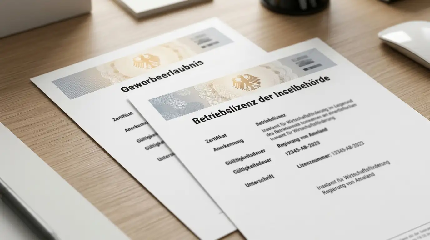 Offizielles Lizenzdokument mit Curaçao Gaming Control Board Siegel auf Schreibtisch