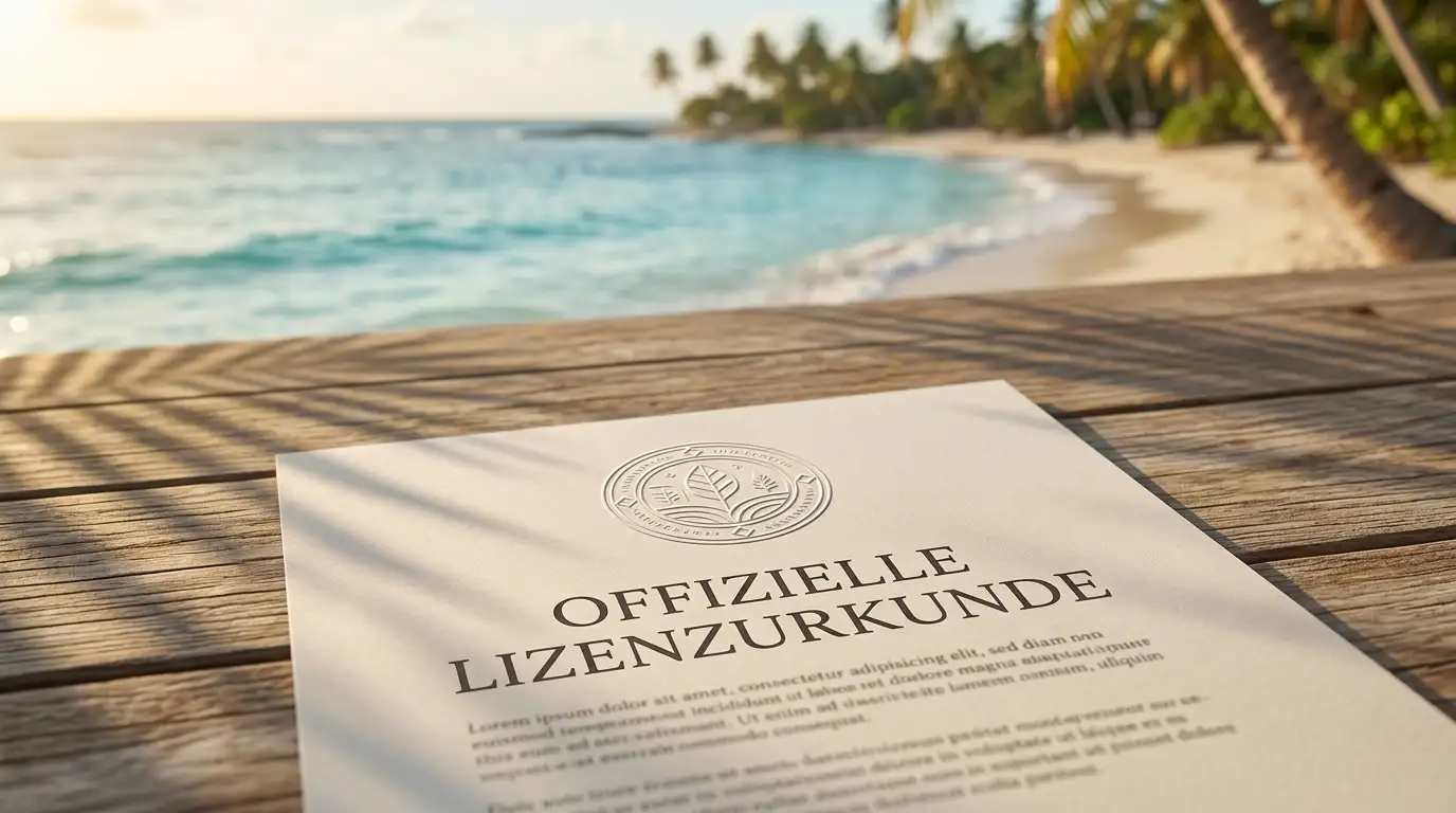 Curaçao-Insel mit symbolischem Lizenzdokument im Vordergrund