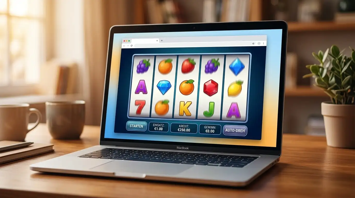 Browser-Fenster mit Demo-Slot ohne Login-Maske im Hintergrund