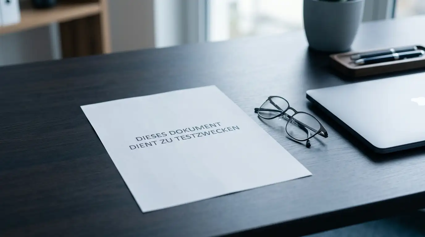 Neutrales Lizenzdokument ohne Wappen auf einem aufgeräumten Schreibtisch