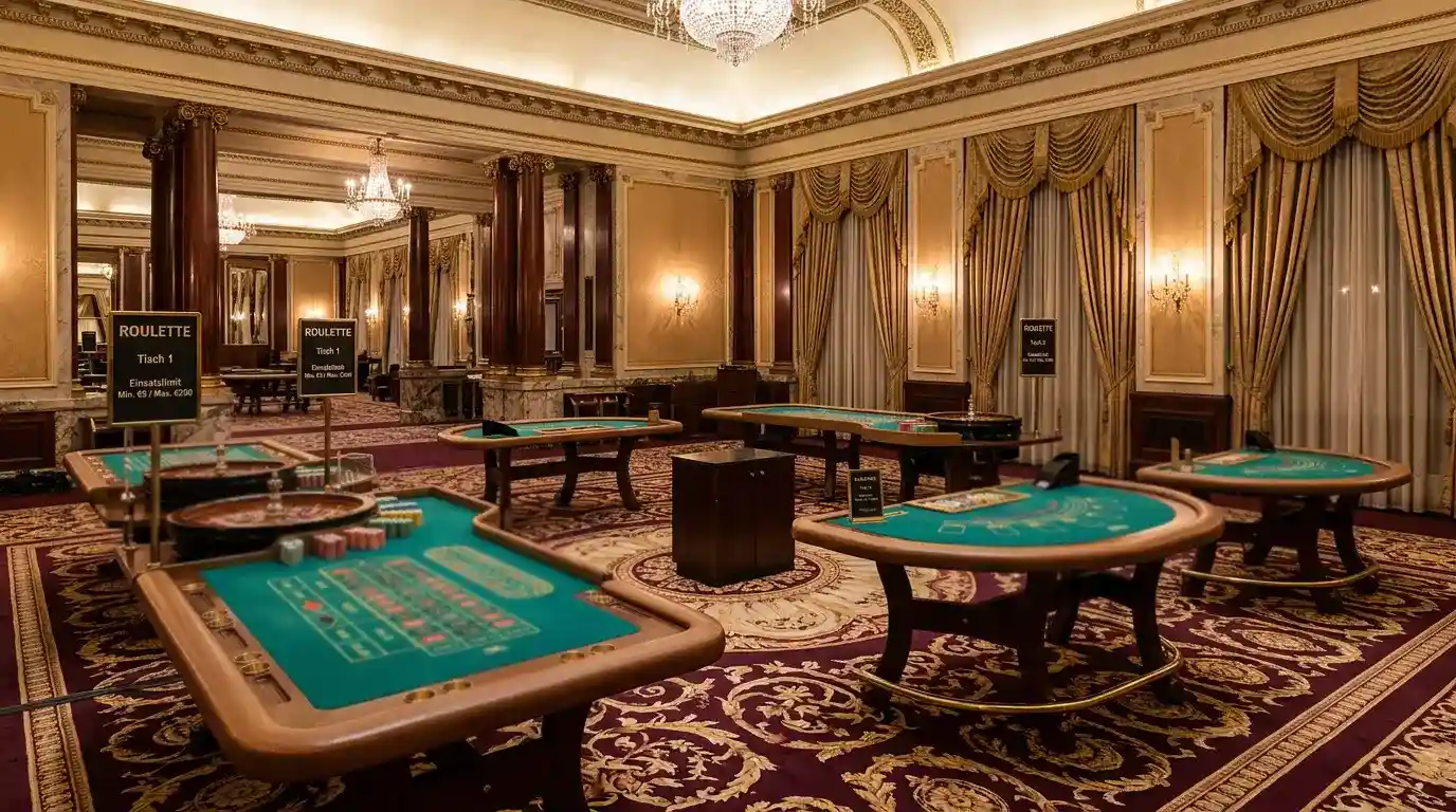 Traditionelle Spielbank in Deutschland mit Roulette und Blackjack-Tischen