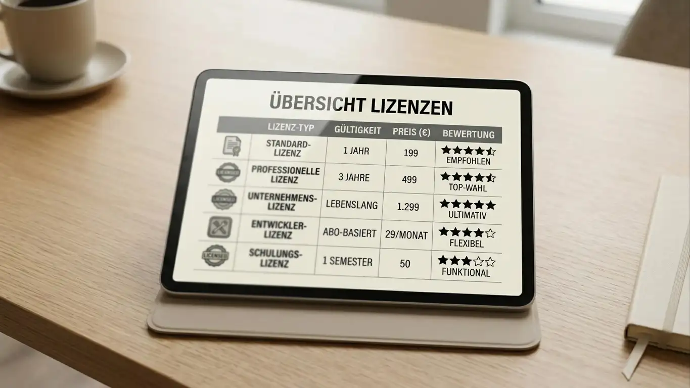 Vergleichstabelle auf einem Tablet-Bildschirm mit neutralen Casino-Profilen und Lizenzsymbolen