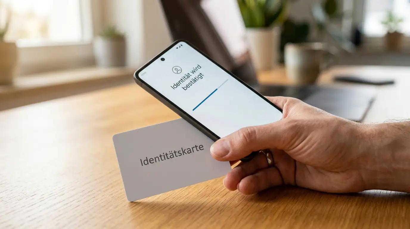 Smartphone liest den Personalausweis über NFC für die Online-Ausweisfunktion aus