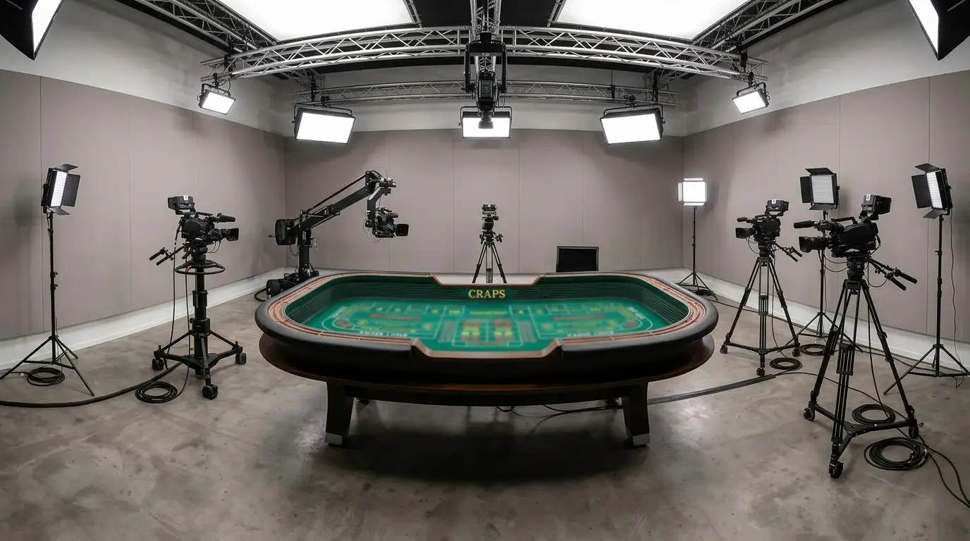 Professionelles Live-Casino-Studio mit Craps-Tisch und Streaming-Technologie