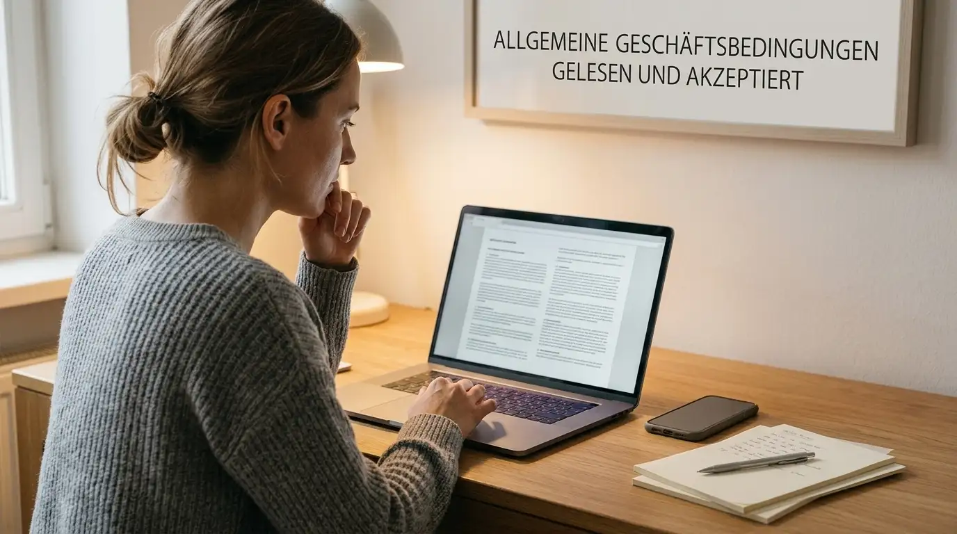 Spieler liest die Aktionsbedingungen am Laptop vor der Aktivierung