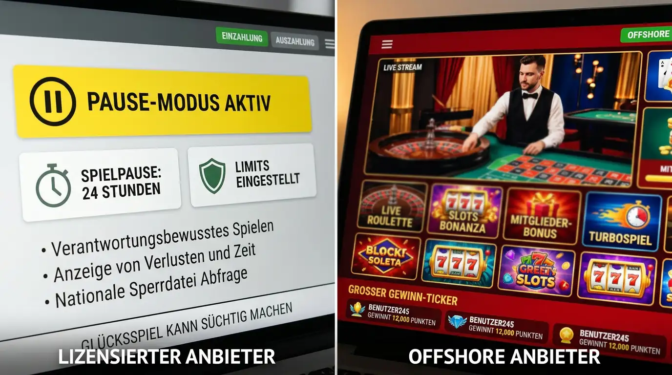 Vergleich GGL-Casino vs. Offshore-Casino mit funktionalen Unterschieden