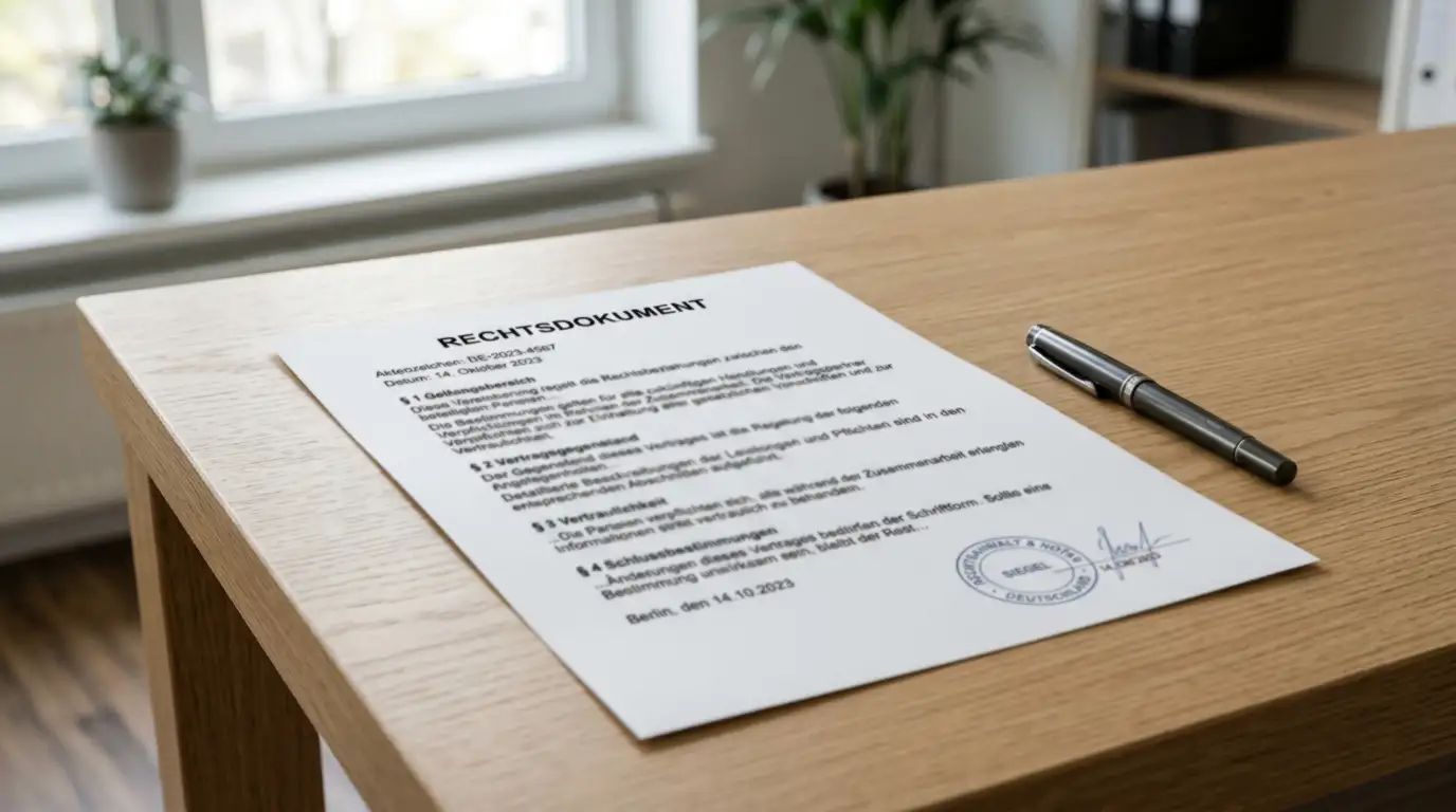 Offizielles Dokument mit Siegel und Stempel auf neutralem Schreibtisch