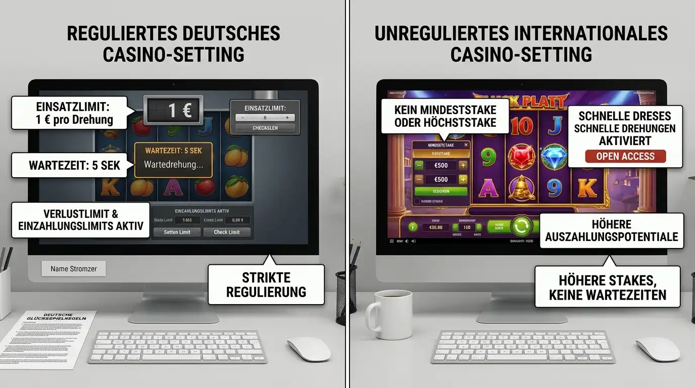 Vergleichstabelle GGL-Limits vs internationale Casino-Freiheit