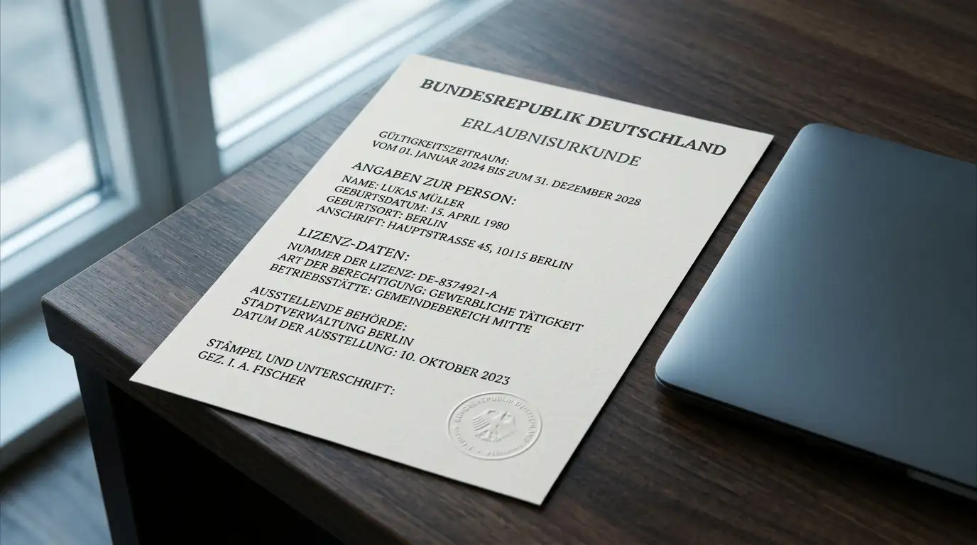 Amtliches Lizenzdokument mit Stempel als Symbol für den deutschen Glücksspielrahmen