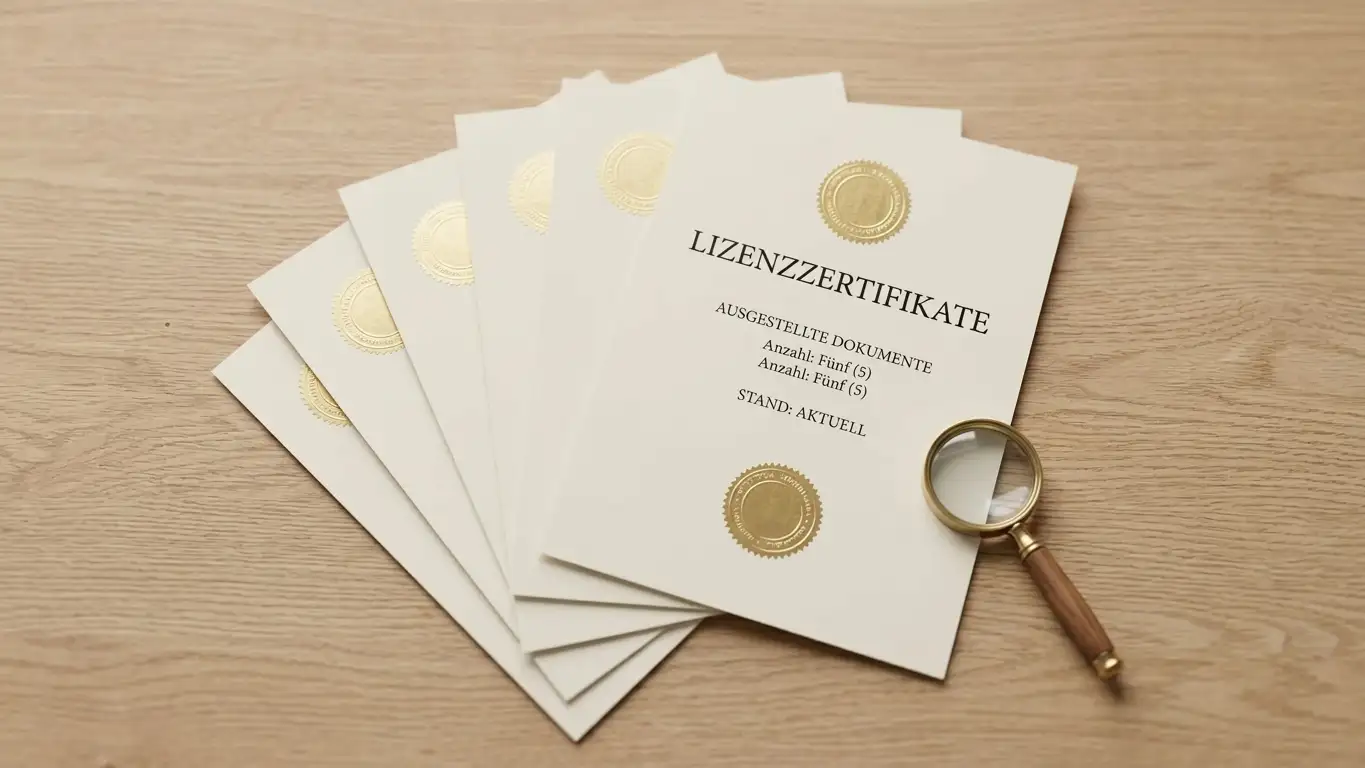 Vergleich GGL-lizenzierter Anbieter mit neutralen Lizenzdokumenten auf dem Schreibtisch