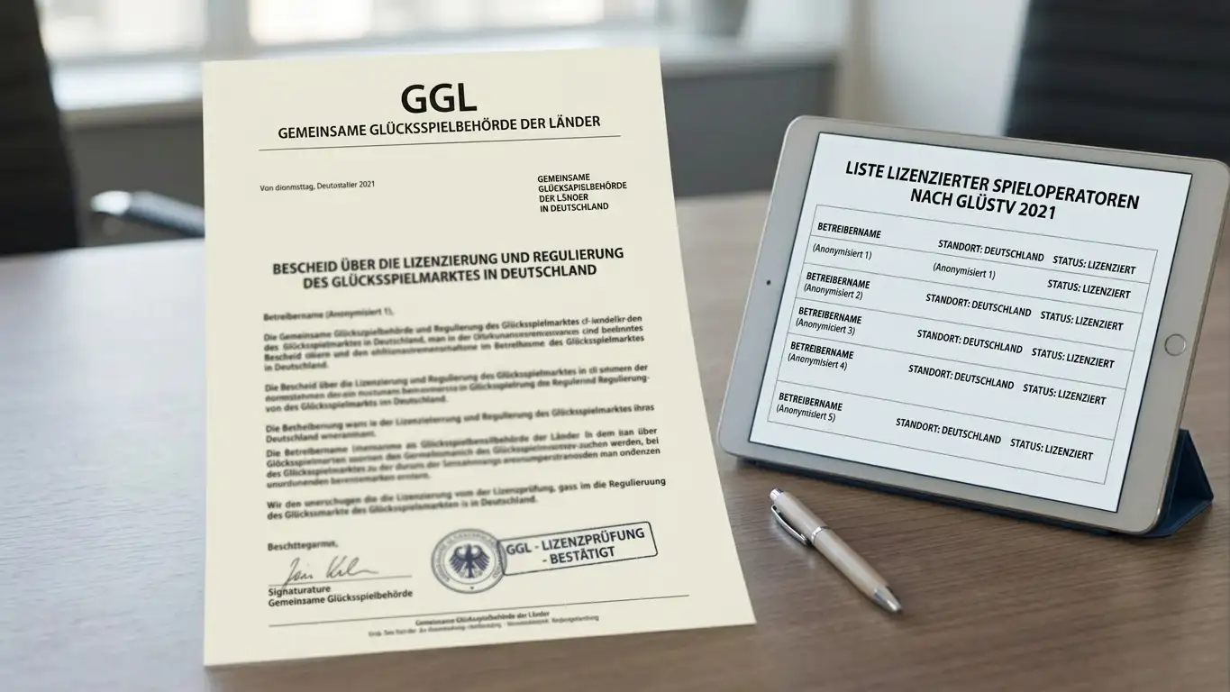 GGL Whitelist Dokument mit lizenzierten Online-Casino-Anbietern in Deutschland