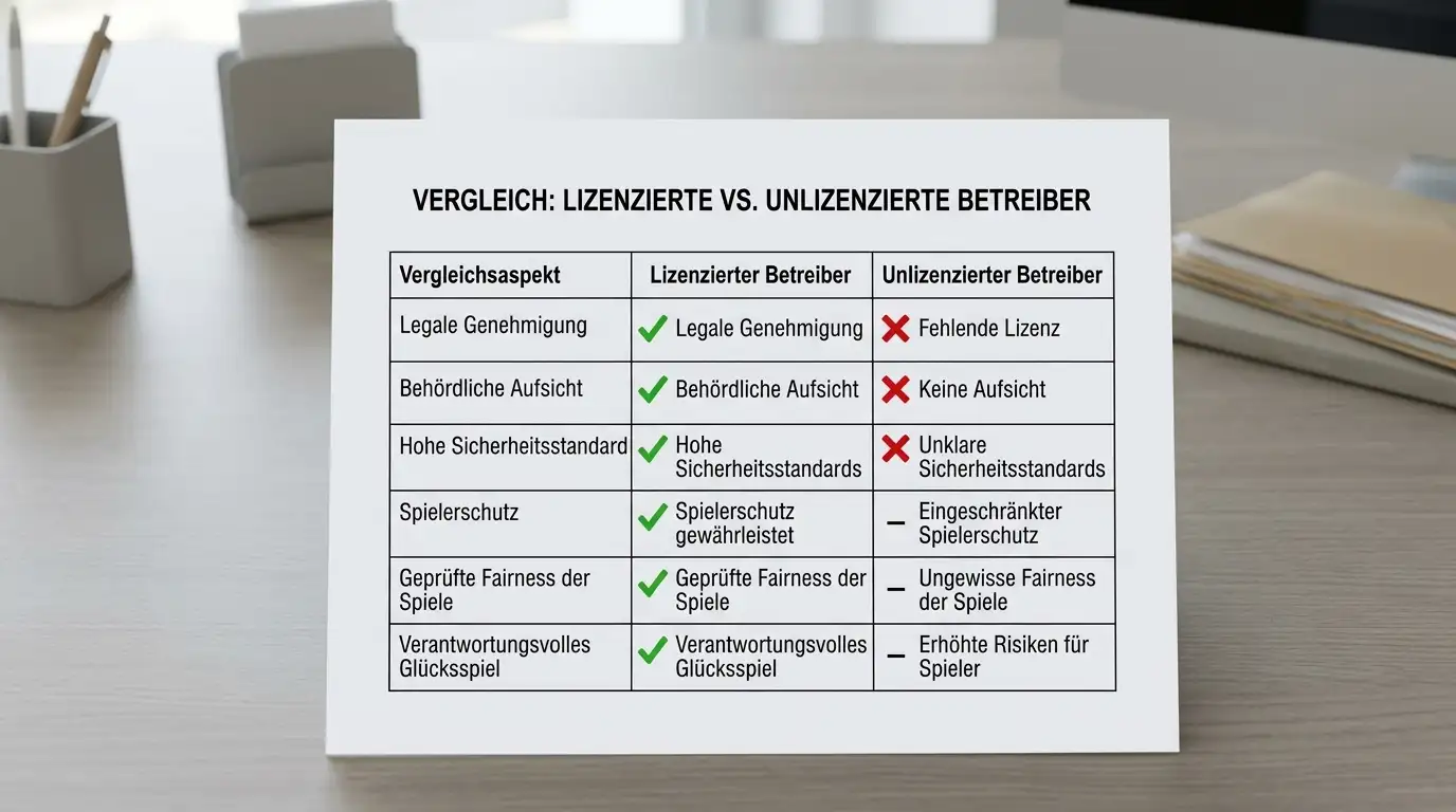 Dokument zeigt Vergleich zwischen GGL-lizenziertem und Offshore-Casino