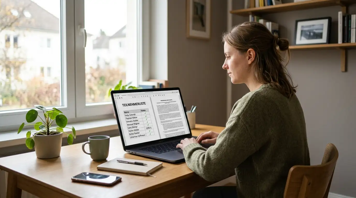 Person prüft eine Anbieterliste mit Häkchen auf dem Laptop