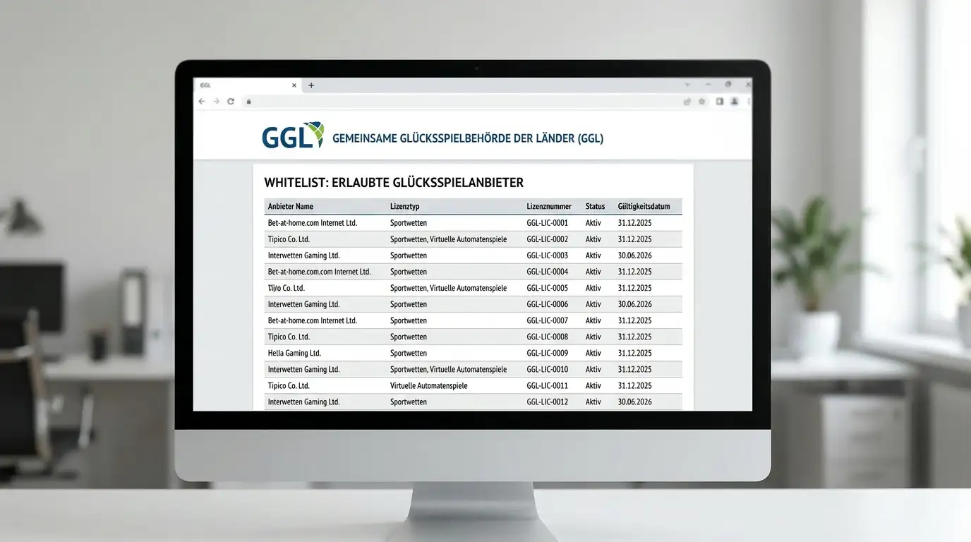 Offizielle Whitelist-Seite der GGL auf einem Monitor