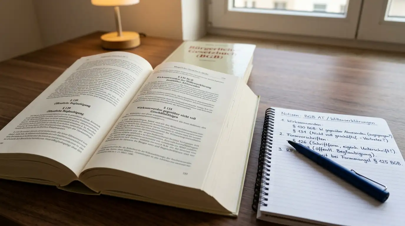 Aufgeschlagenes Gesetzbuch mit Paragraphen zu Online-Glücksspiel und Notizen