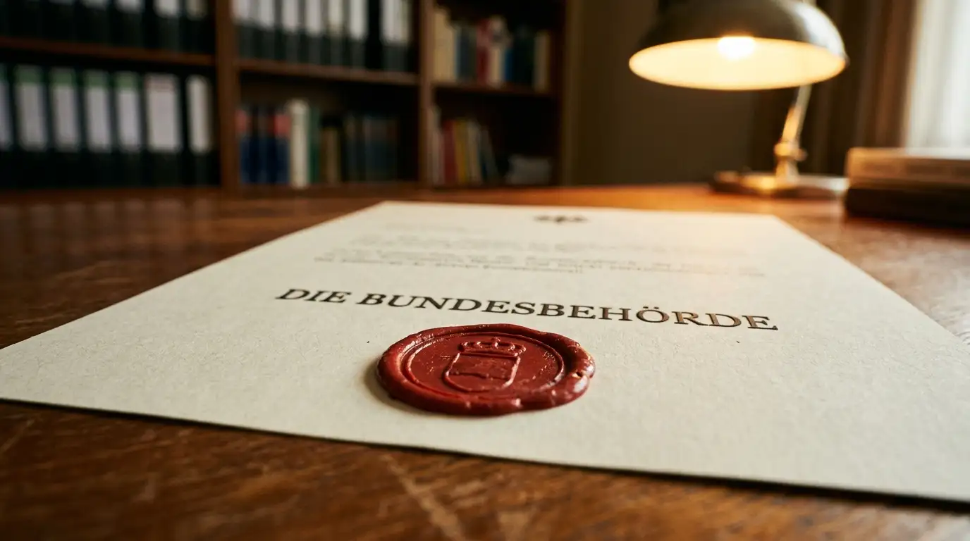 Offizielles Gesetzesdokument mit Stempel auf einem ruhigen Schreibtisch