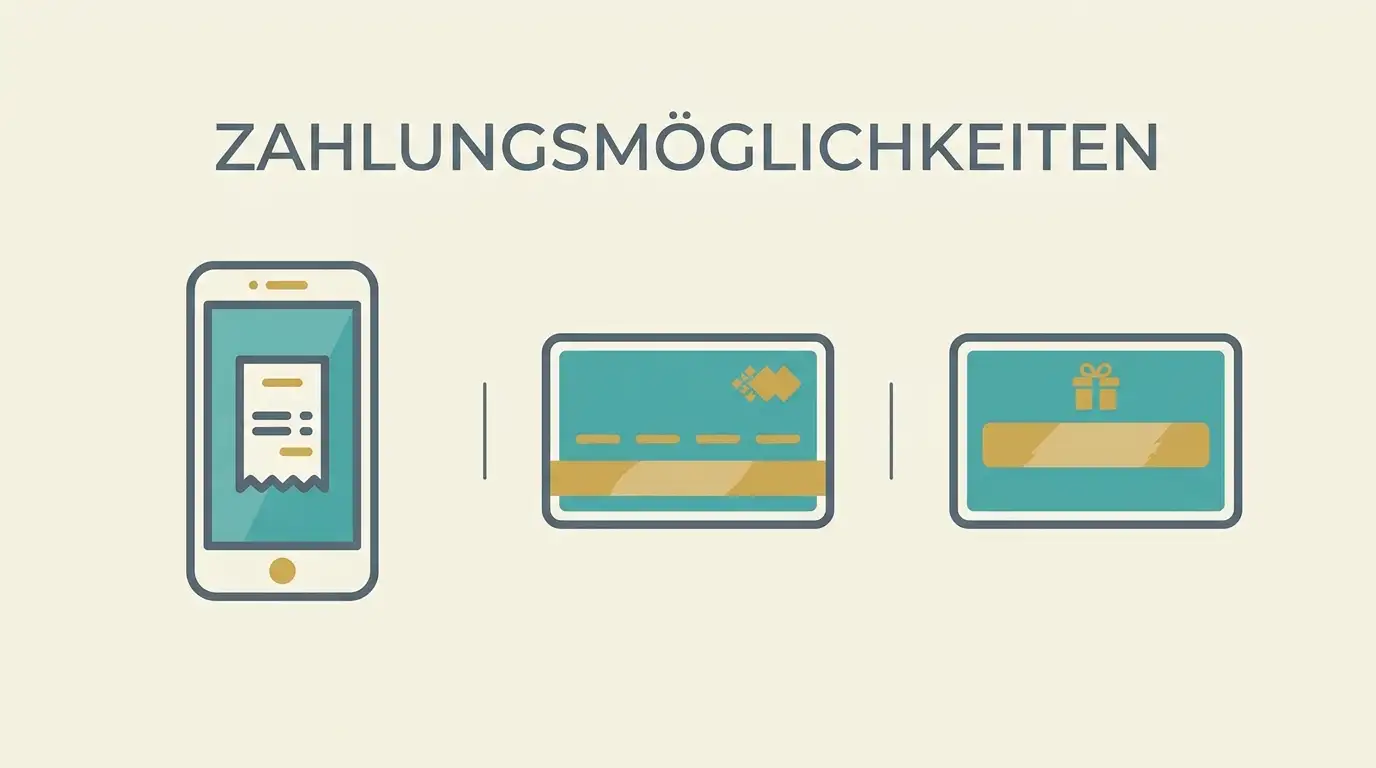 Stilisierte Symbole für Handyrechnung, Prepaid-Karte und Gutscheinkarte nebeneinander