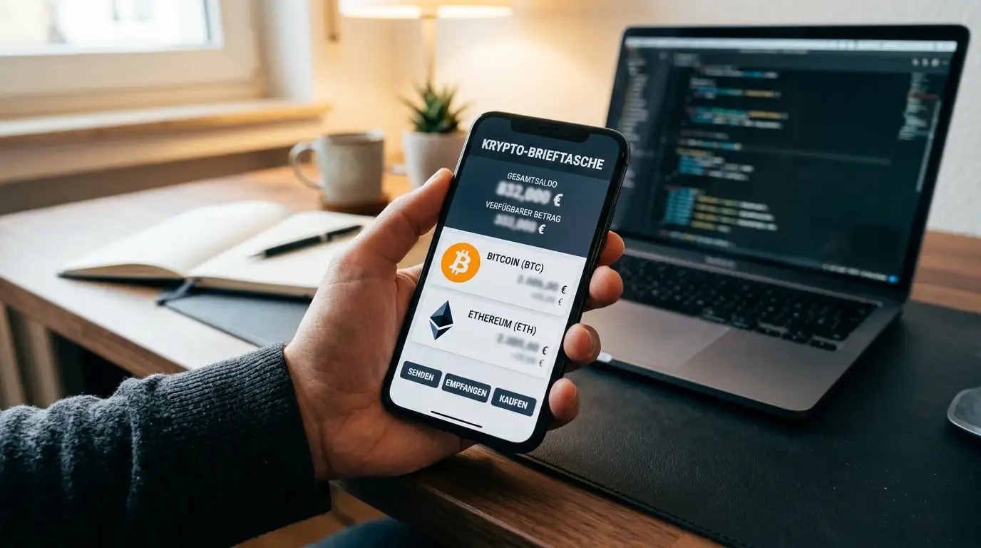 Smartphone mit Krypto-Wallet als Zahlungsmethode für Casinos ohne Limit