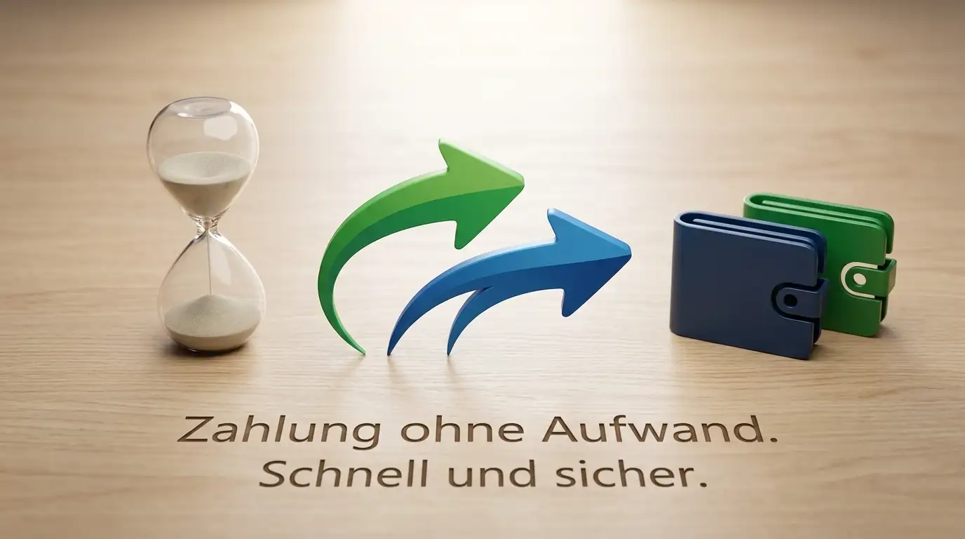 Symbolische Darstellung schneller Auszahlung mit Pfeilen und abstrakten Zeitangaben
