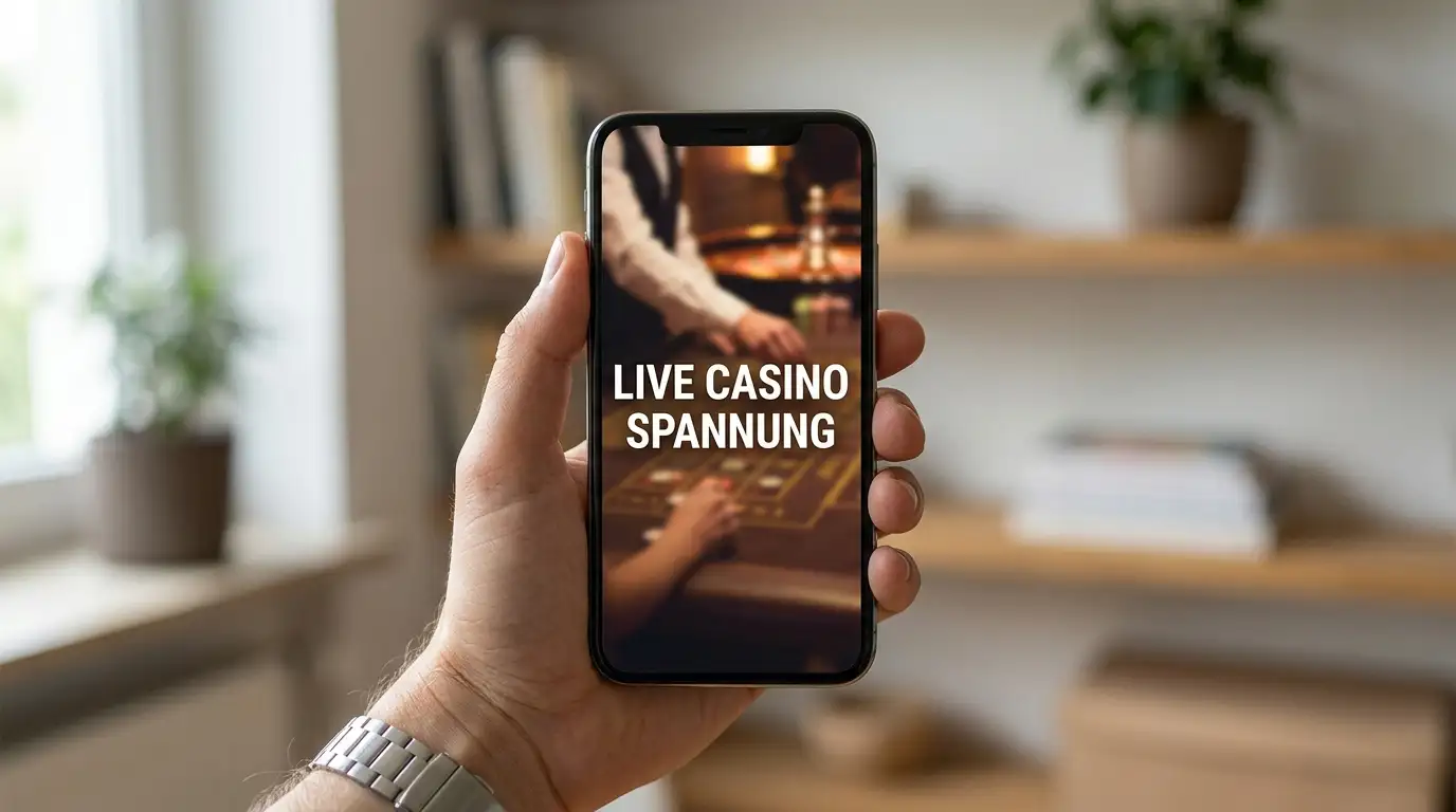 Hand in ruhiger Umgebung hält Smartphone mit Live-Tischspiel