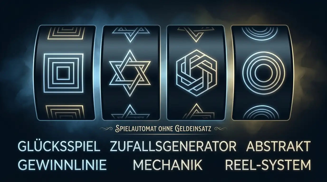 Abstrakte Darstellung neutraler Walzen mit geometrischen Symbolen und leuchtenden Konturen, ohne Markenlogos oder erkennbare Spieltitel