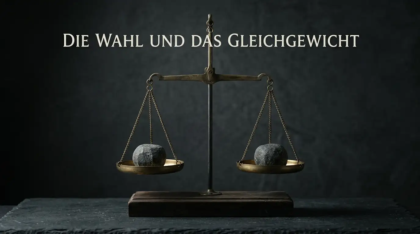 Waage mit zwei Gewichten auf dunklem Hintergrund