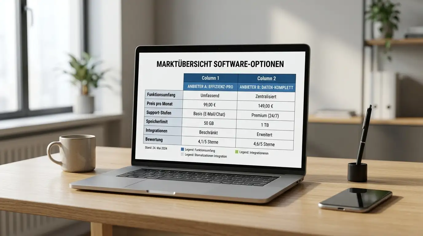 Laptop mit Vergleichstabelle auf dem Bildschirm