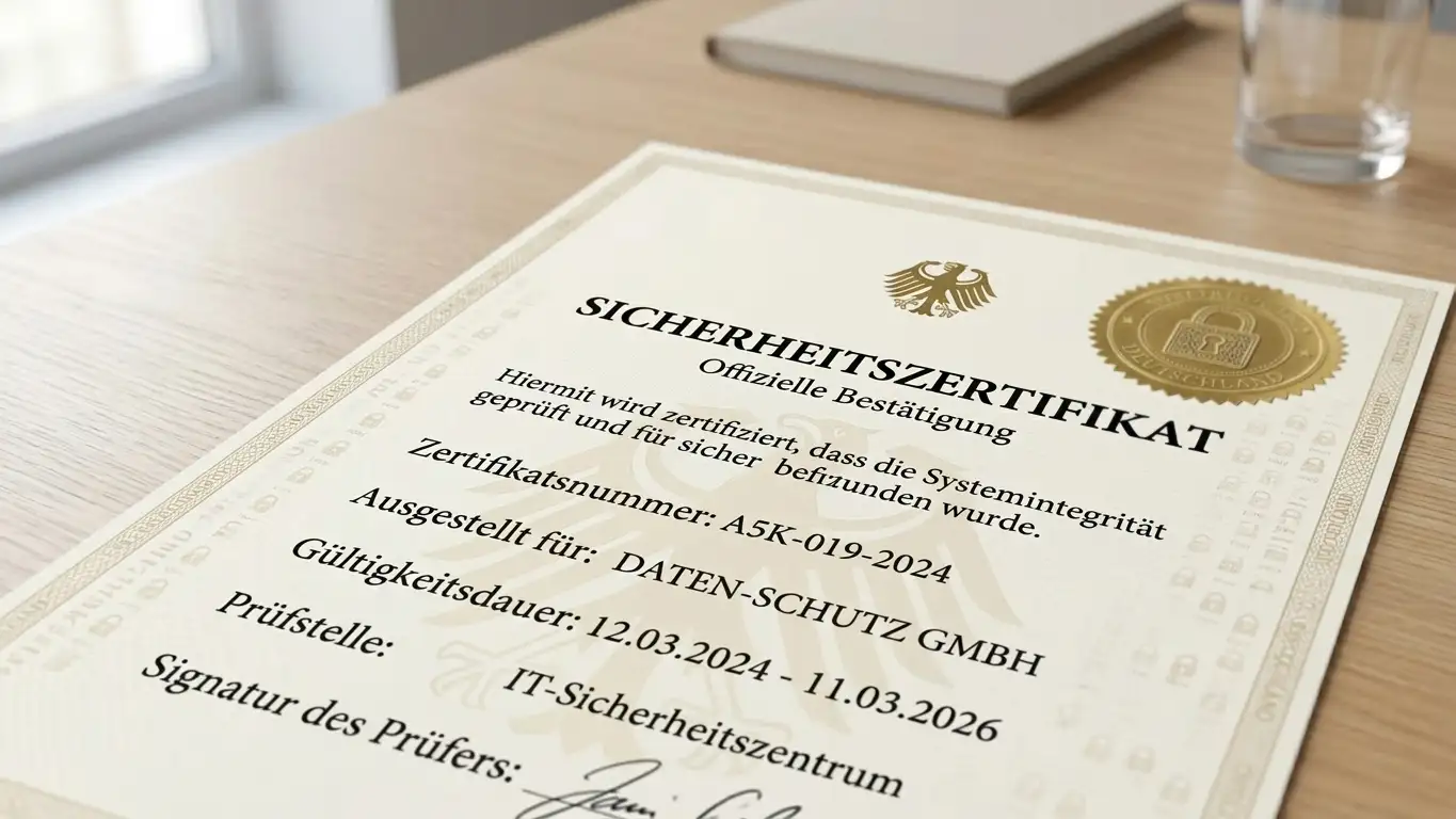 Dokument mit Sicherheitszertifikat und Schloss-Symbol