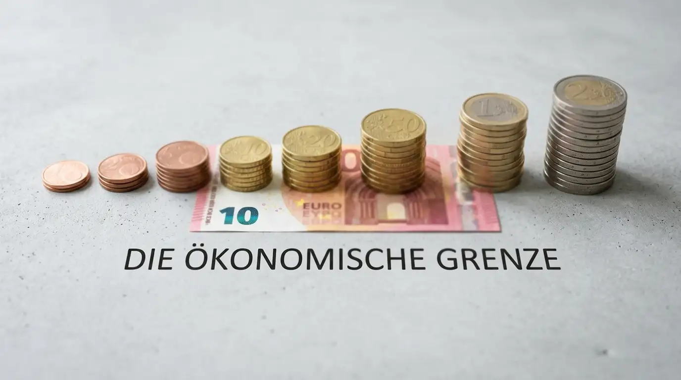 Gestapelte Euro-Münzen mit symbolischer 10-Euro-Markierung
