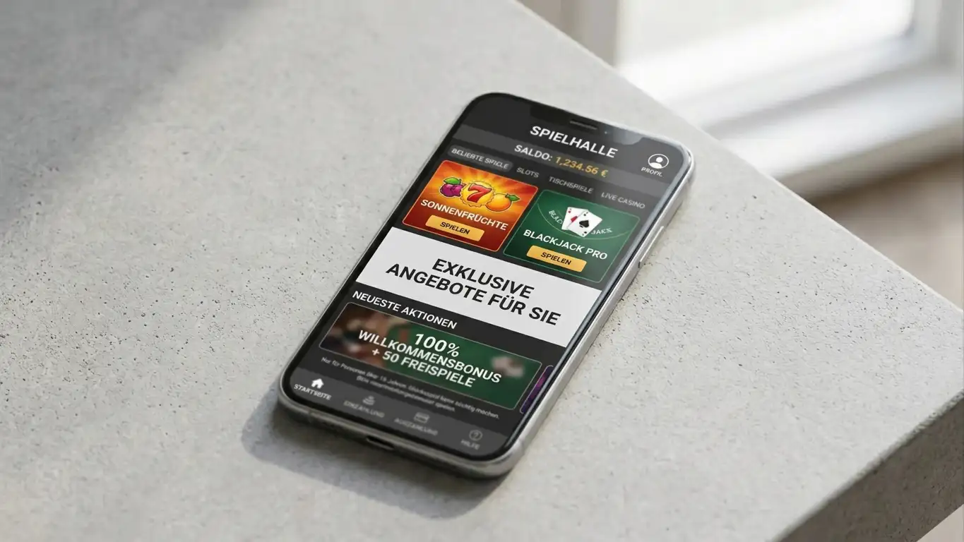 Smartphone mit Casino-App-Interface zeigt mobile Spieloptionen und Touch-optimierte Navigation