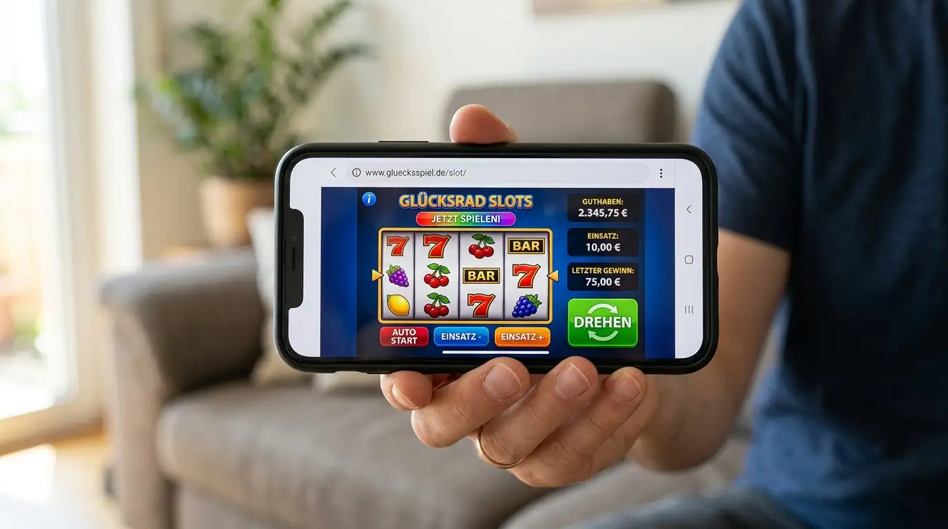 Smartphone mit geöffnetem Demo-Slot im mobilen Browser