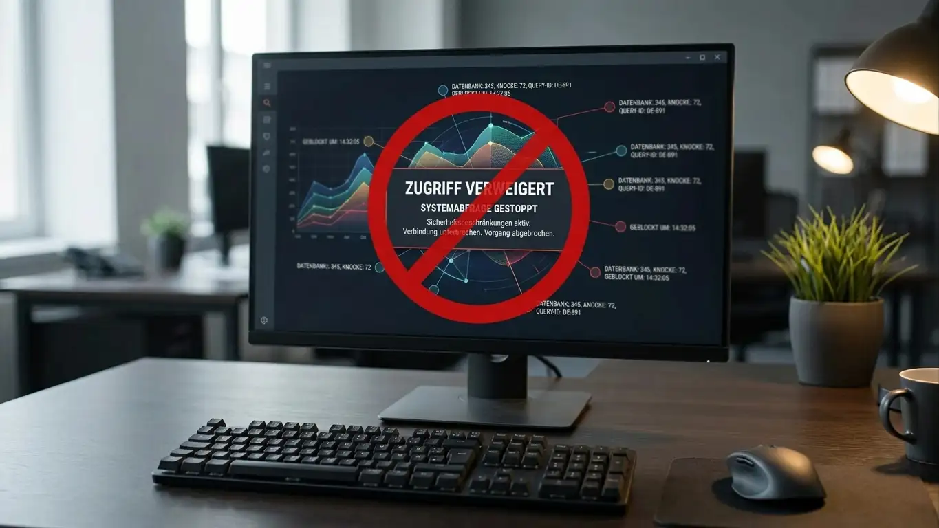 Gestopptes OASIS-Schild mit rotem Verbotszeichen auf Monitor