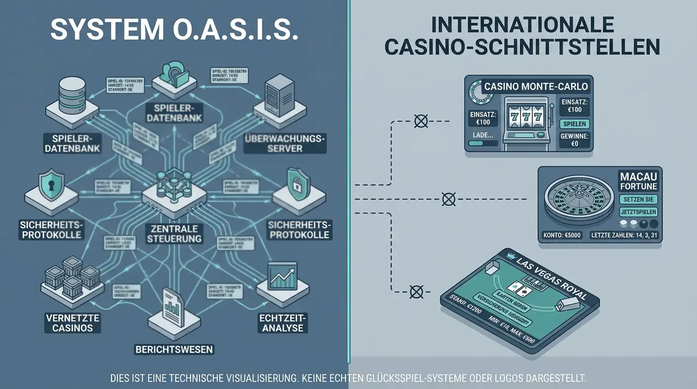 Visualisierung OASIS-System vs. internationale Casinos als Netzwerk-Diagramm