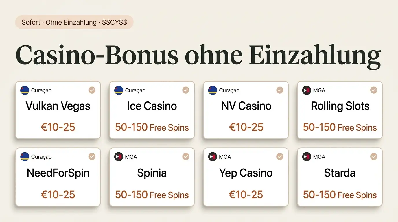 Online Casino Bonus ohne Einzahlung sofort 2026 — ehrliche Liste