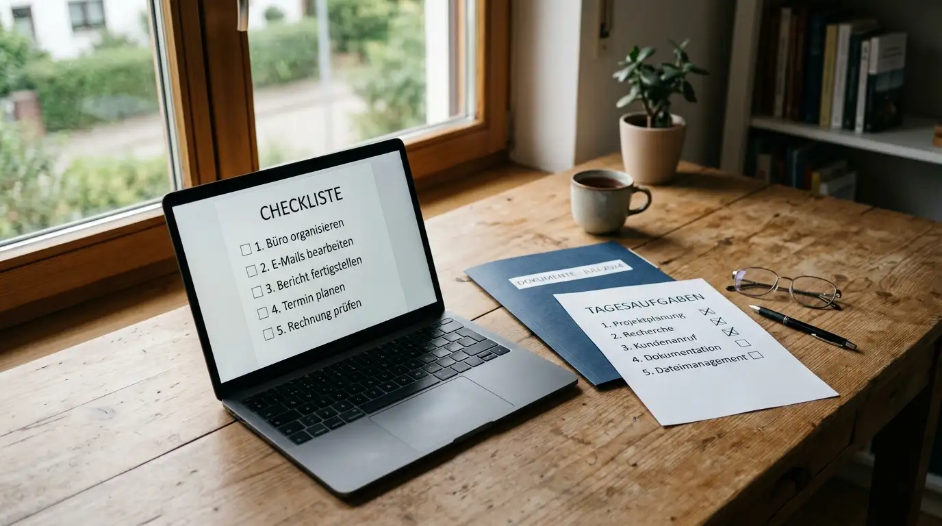 Ordner mit Prüfliste und Laptop zum Vergleich legaler Online-Casinos in Deutschland