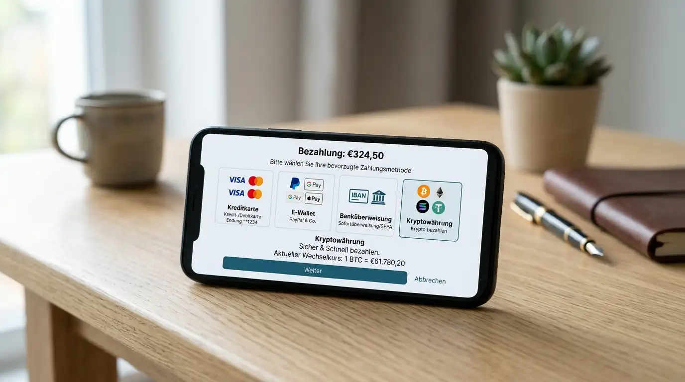 Smartphone mit verschiedenen Zahlungsmethoden-Icons