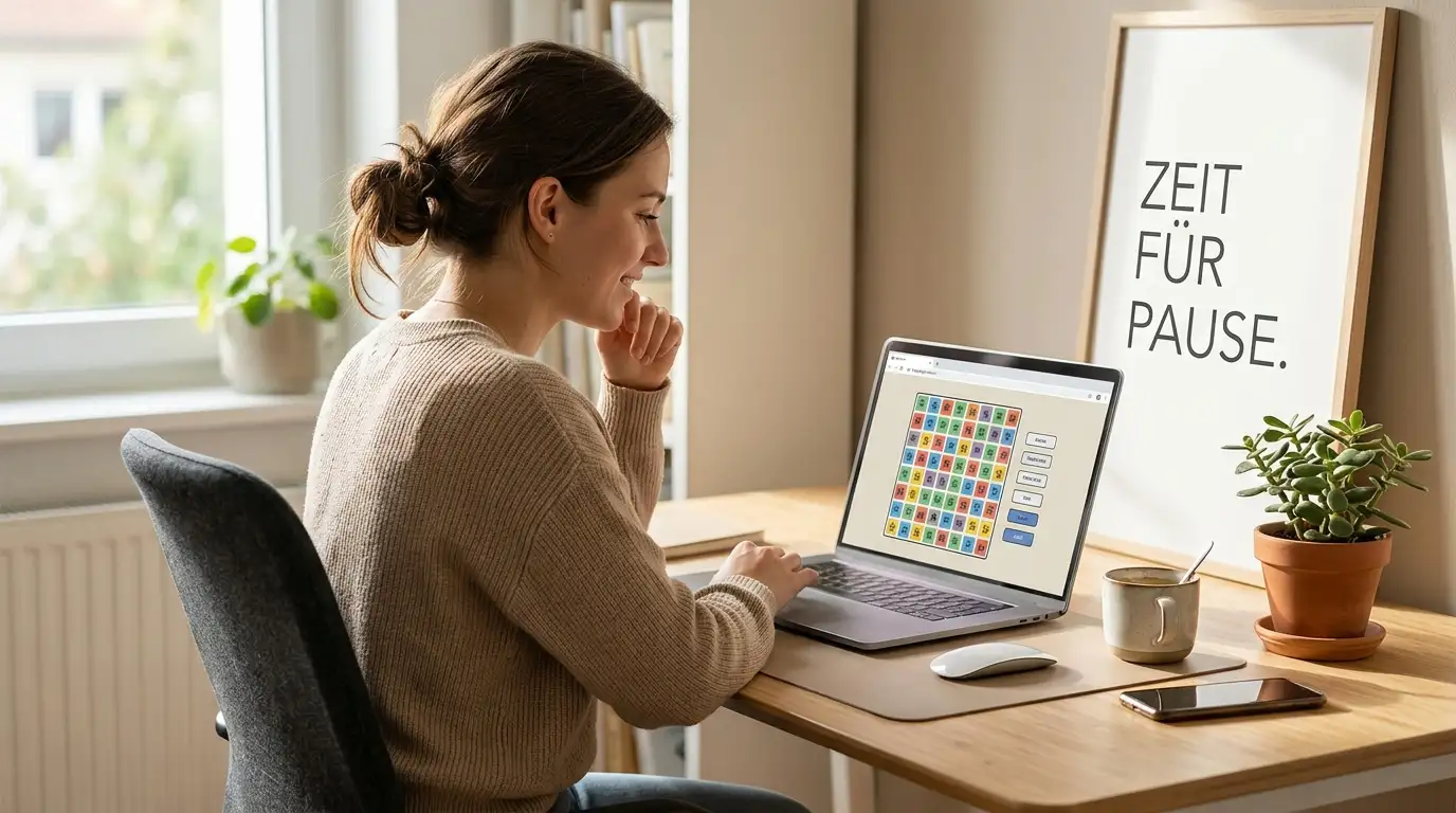 Person am Schreibtisch mit Laptop und entspannter Atmosphäre