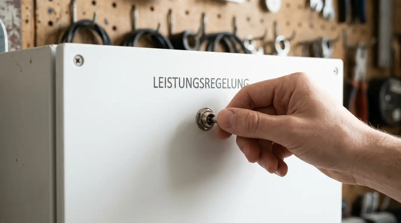 Hand stellt einen dreistufigen Schalter auf weißem Panel ein