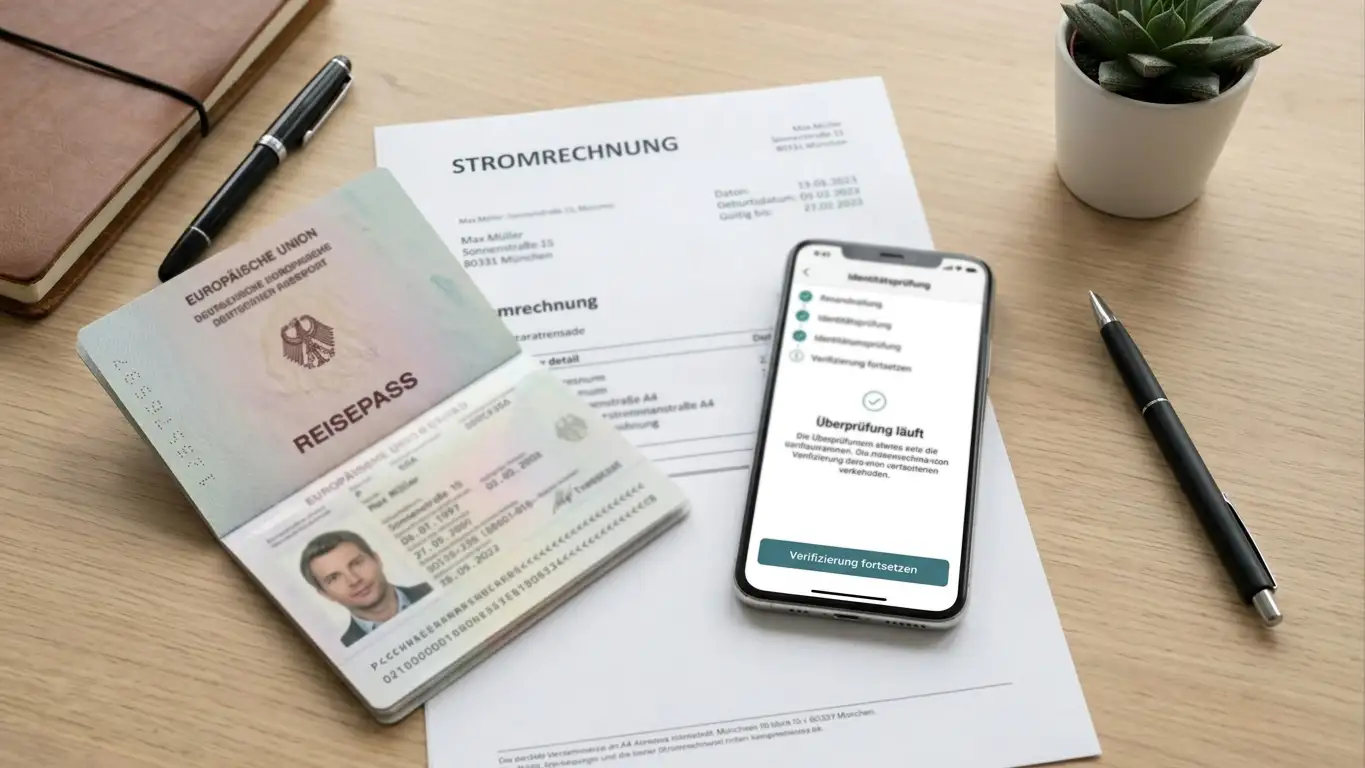 Dokumente und Smartphone für die Verifizierung vor der Auszahlung auf Revolut