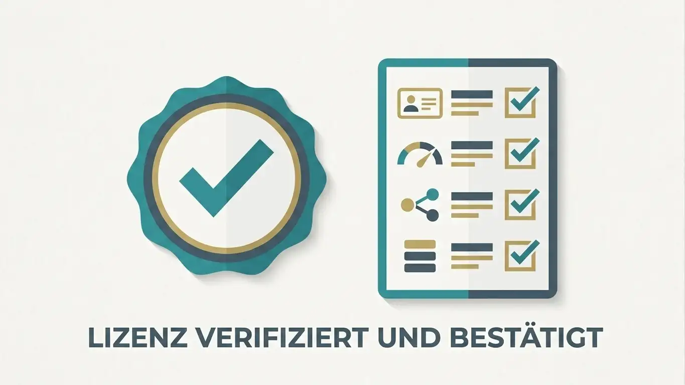 Prüfsiegel neben einer Checkliste mit Merkmalen eines seriösen Anbieters