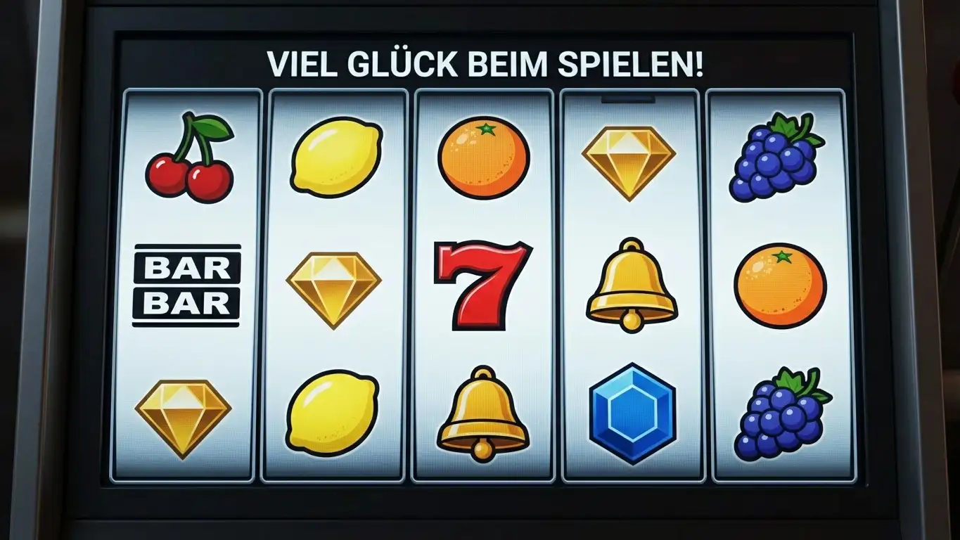 Verschiedene Slot-Symbole von bekannten Providern auf einem Display