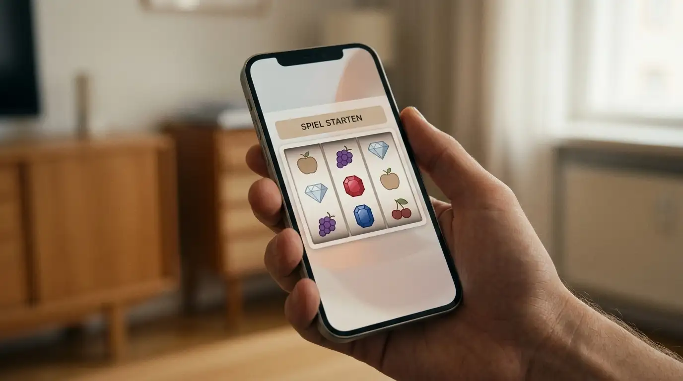 Walzen eines Automatenspiels auf dem Display einer Casino-App