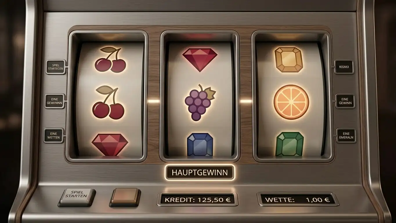 Nahaufnahme generischer Spielautomaten-Walzen ohne erkennbare Markenzeichen